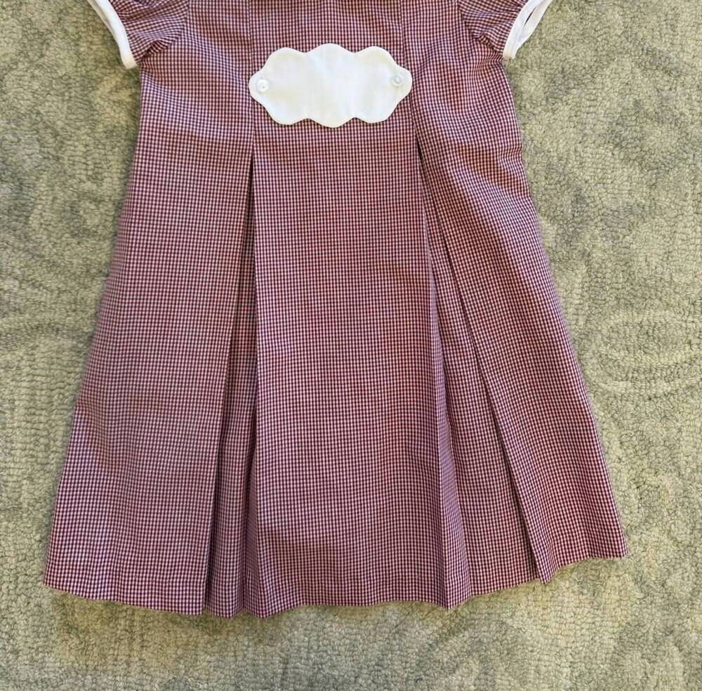 NEW PETIT BEBE girl's gingham tab dress in maroon